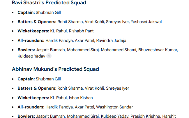 Indian squard for 2027 world cup