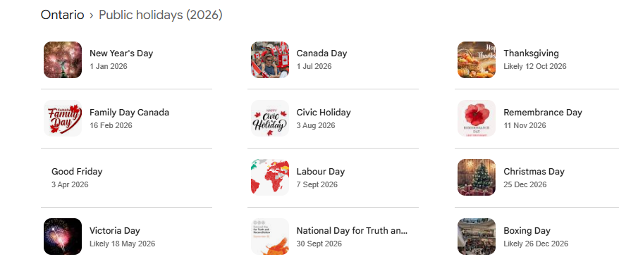 Statutory Holidays in Ontario 2026
